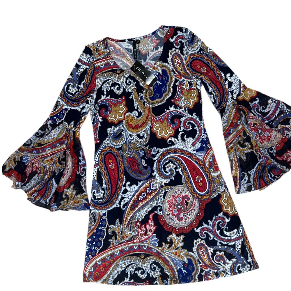 Chiasso Paisley Print Bell Sleeved Dress, Size Small